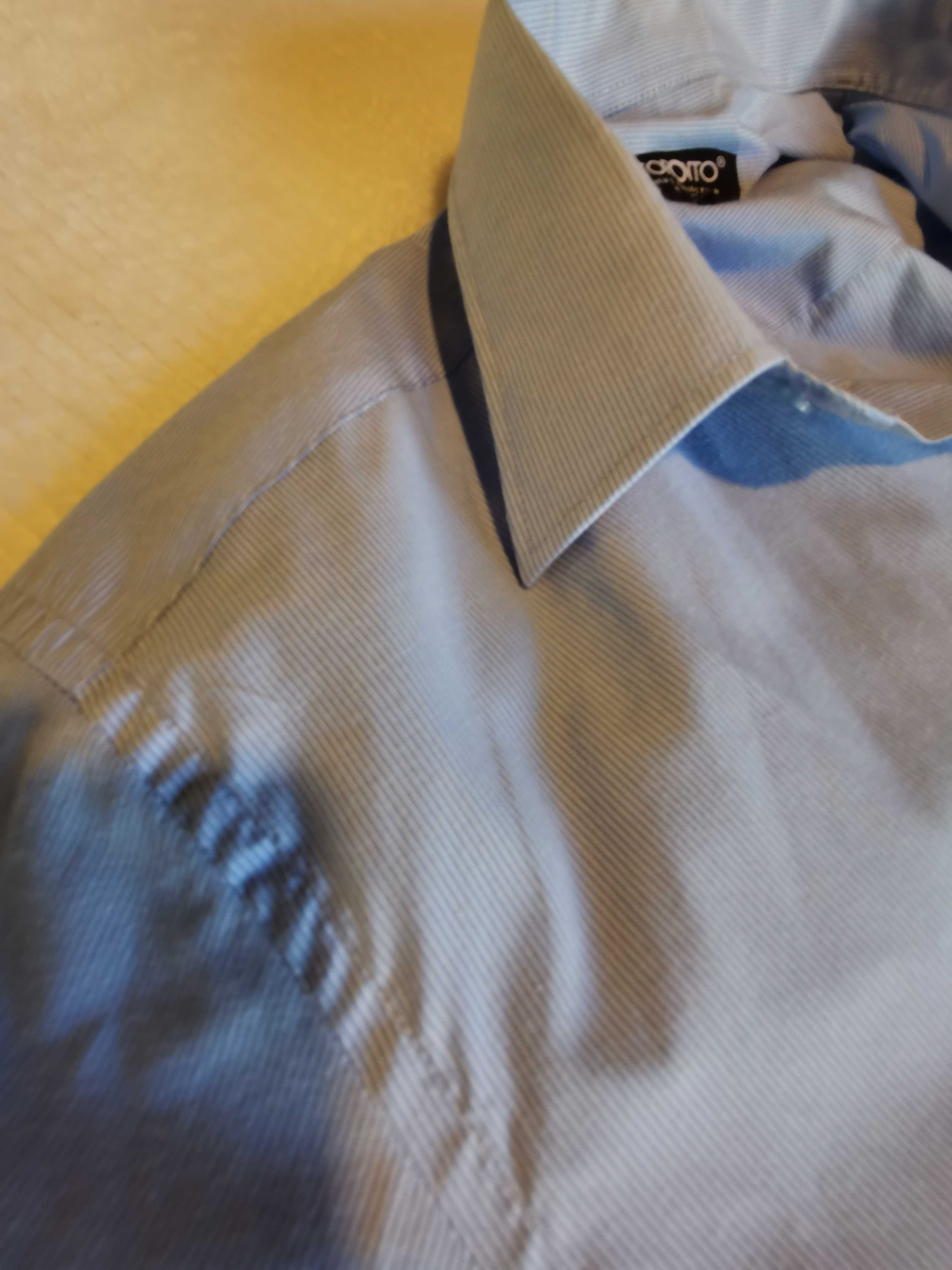 Koszula w paski niebieska 42/43 XXL krótki rękaw