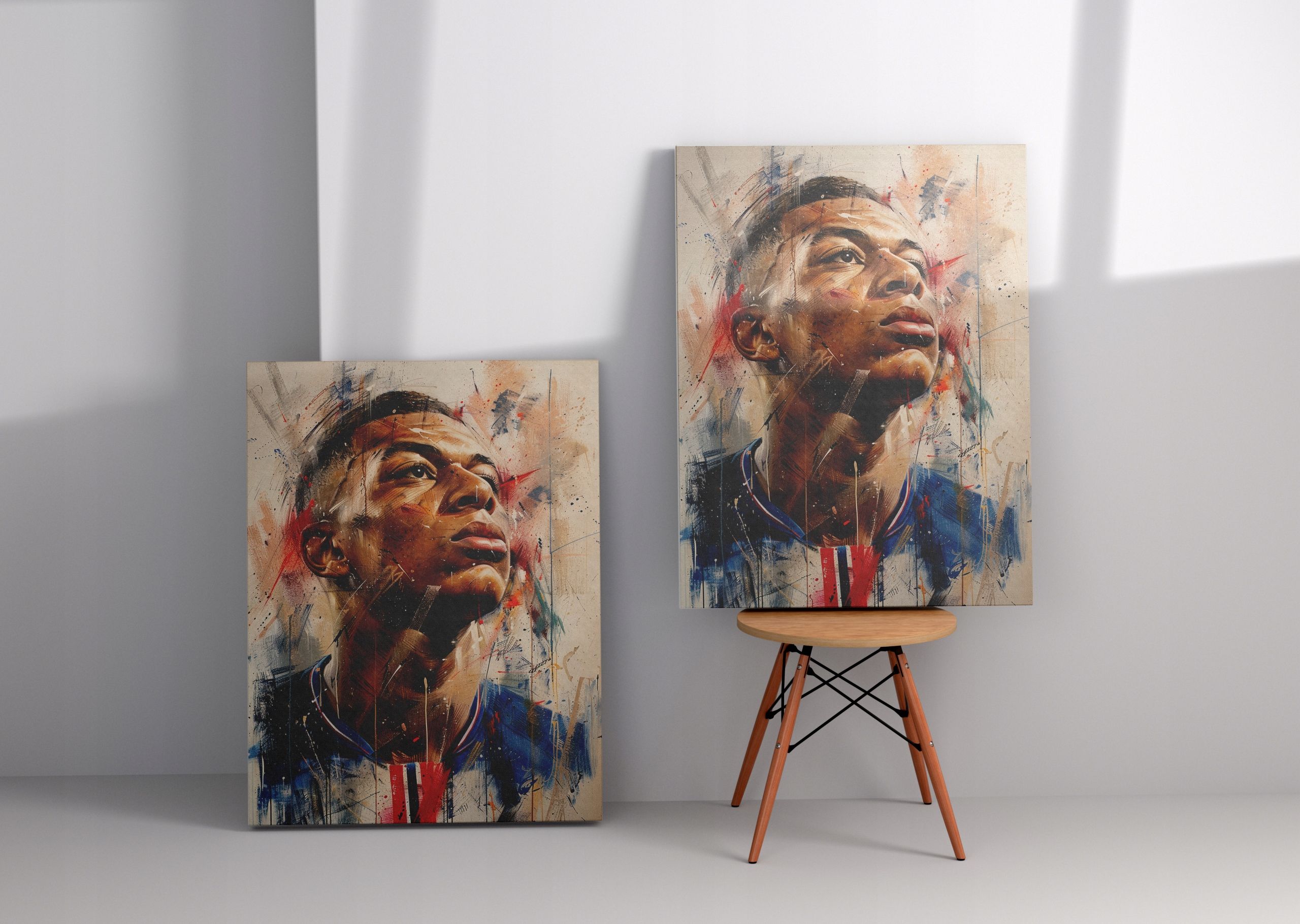 Nowoczesny Portret Kyliana Mbappé na płótnie 30x40 cm do wnętrz