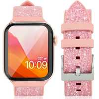 Pasek Bransoletka Kingxbar Crystal Fabric - Różowy dla Apple Watch