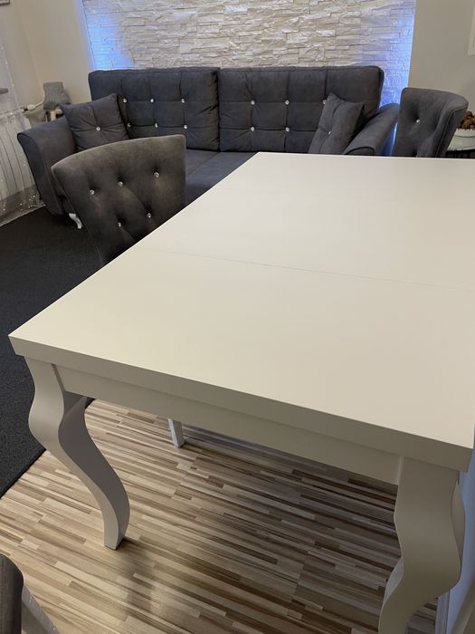 GLAMOUR komplet stół, 3 krzesła, kanapa