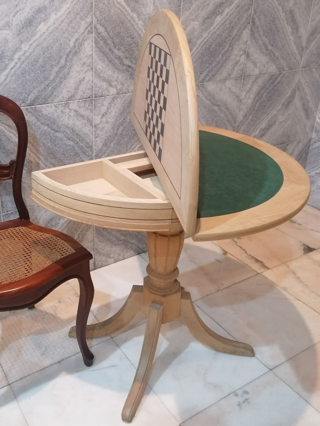 Mesa Jogo (encostar apoio cabeceira "Sofa table") Xadrez, Feltro verde