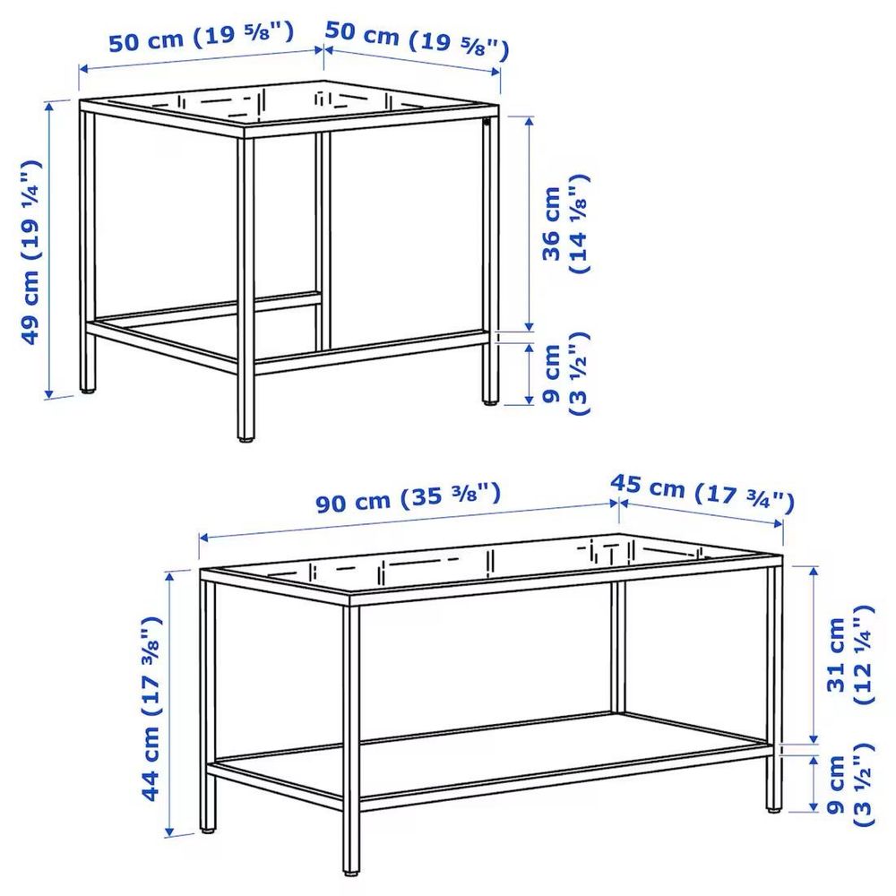 Podwojny (2szt) stolik kawowy ikea szklany Vittsjo 90x50x45