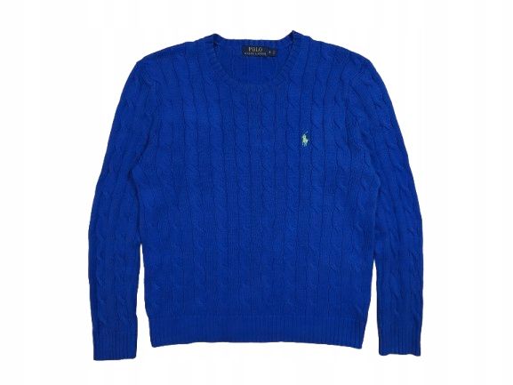 POLO RALPH LAUREN Sweter Warkocz Niebieski Logowany r. S