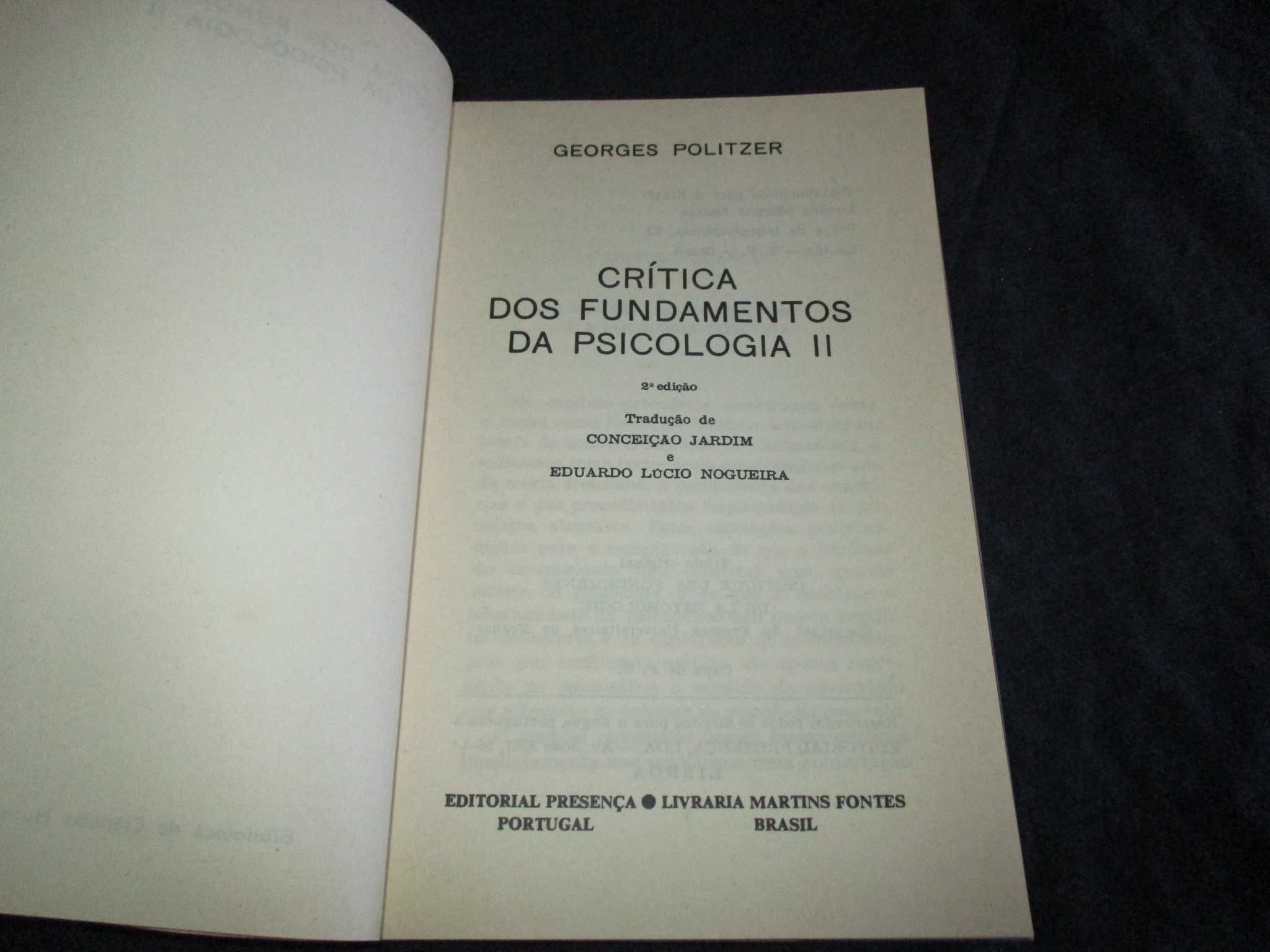 Livros Crítica dos Fundamentos da Psicologia I e II Georges Politzer