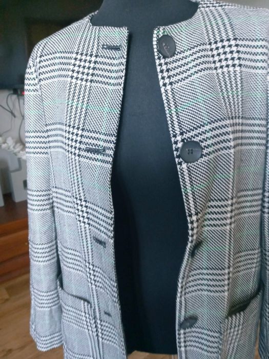 Plaszcz krata Zara damski guziki szary S