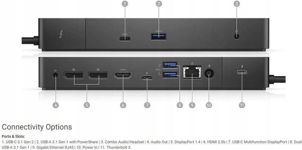 Stacja Dokująca Dell Wd19Tb K20A Usb Hdmi + Zasilacz Dell 130W Klasa A