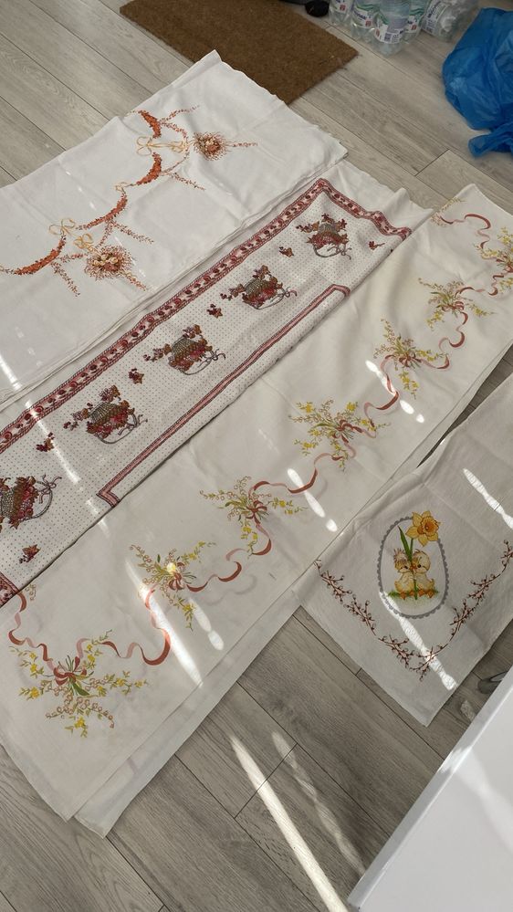 Obrusy lniane kolorowe biezniki Prl rozne wielkosci