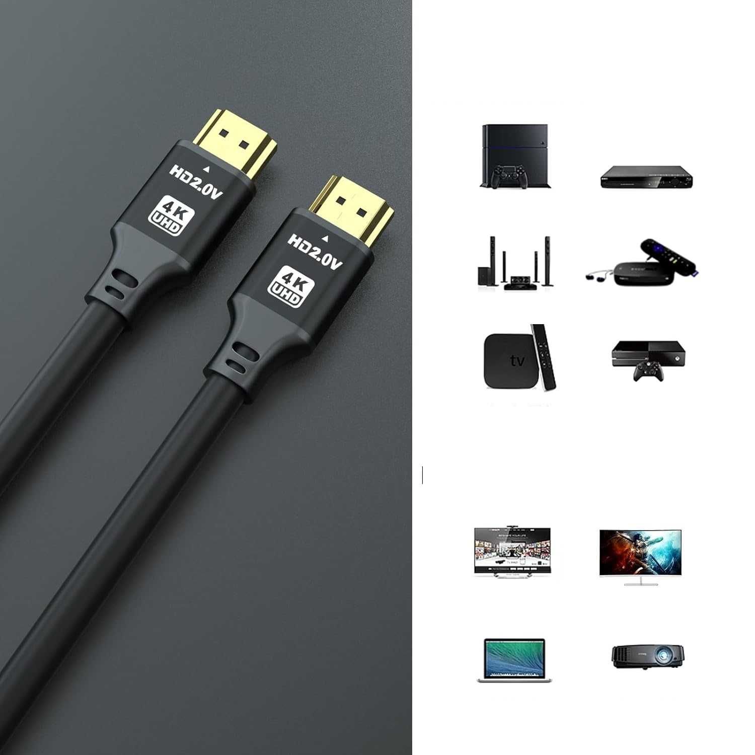 Kabel 4K HDMI 10M HDMI 2.0 18Gbps Ultra High Speed Złocone złącza 10m