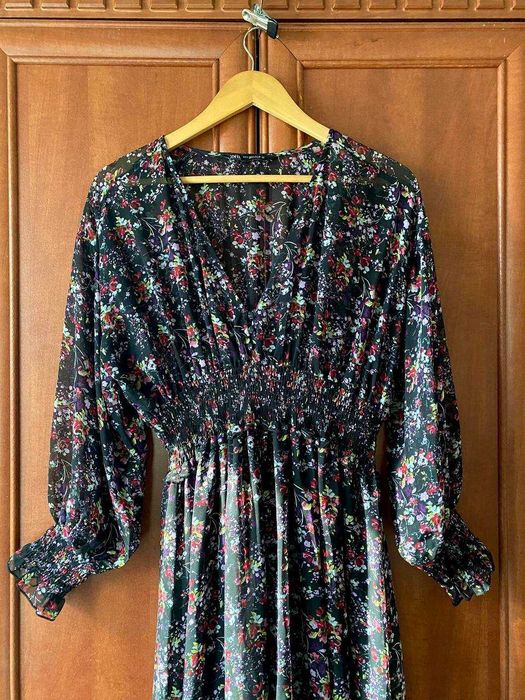 Розкішна довга шифонова квіткова сукня міді плаття ZARA