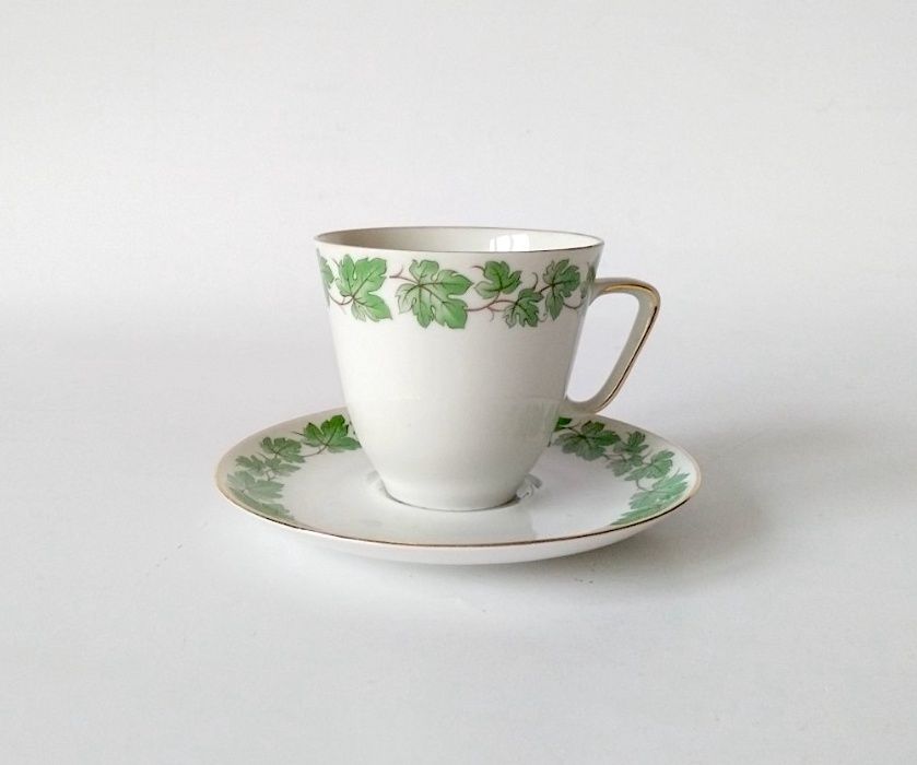 Duo Demitasse Filiżanka Bareuther porcelana listki Niemcy cudo