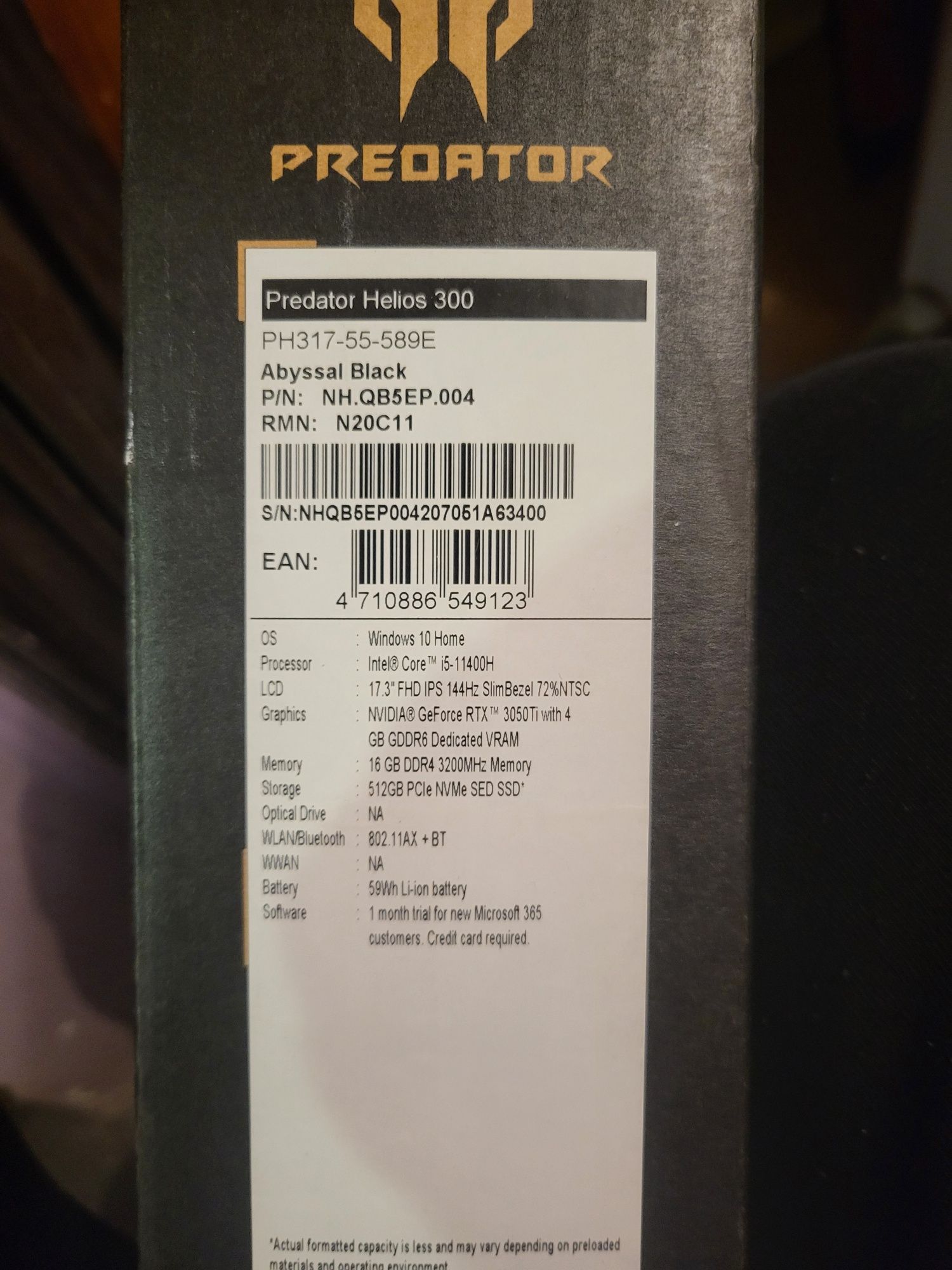 Laptop  Predator Helios 300