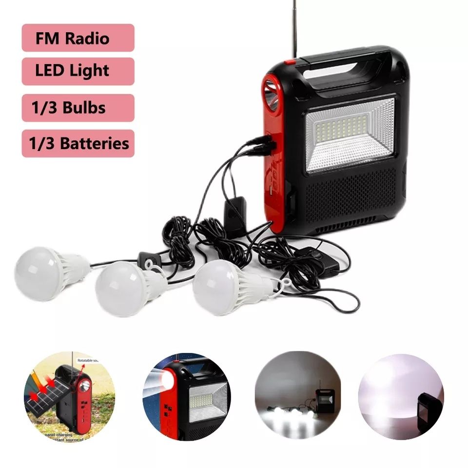 Фонарь, радио, Bluetooth колонка, солнечная панель