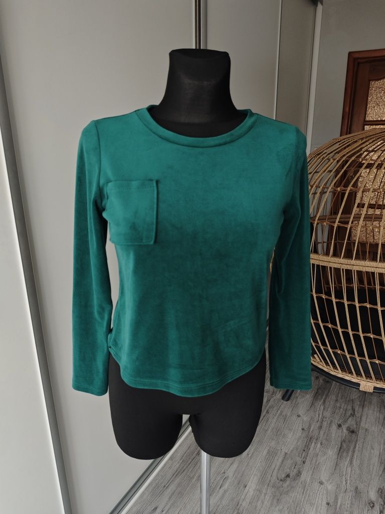 Bluzka sweter bluza welurowa zielona butelkowa zieleń