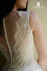 Suknia ślubna XS księżniczka biała koronka perły