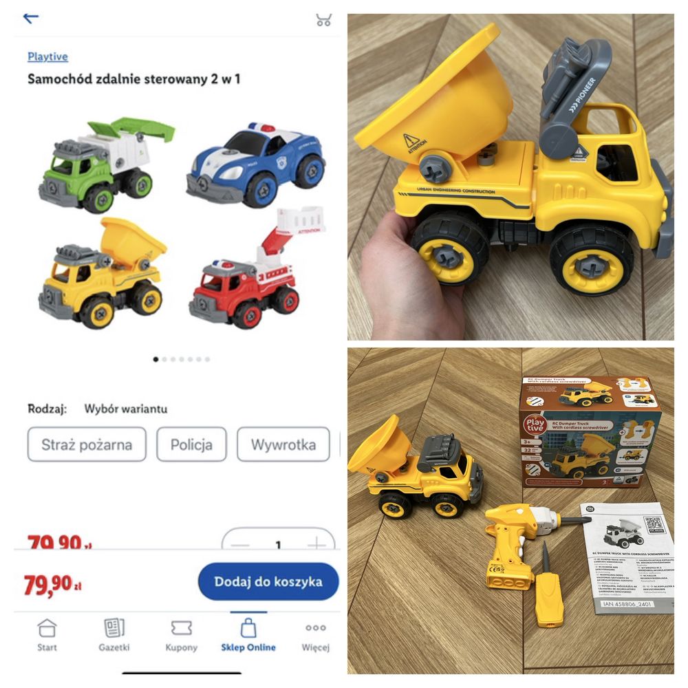 Samochód zdalnie sterowany 2 w 1 - wywrotka stan idealny