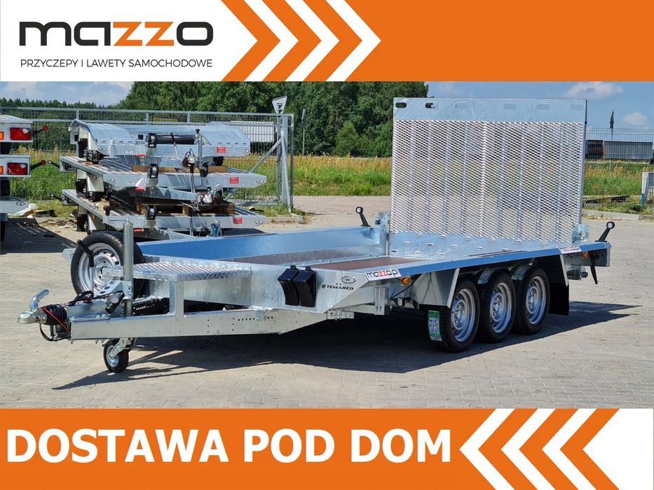 TEMARED DOSTAWA! Przyczepa BUILDER 3 wym. 400x180x30 do przewozu MINIKOPARKI, sprzętu budowlanego! TRAP, 3 osie, DMC 3500kg  Przyczepa do przewozu maszyn TEMARED DOSTAWA 400x180x30 BUILDER 3