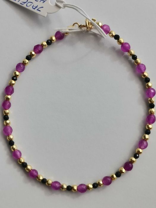 Bransoletka kamienie hematyt srebro pozłacane jaspis kamień fuksja