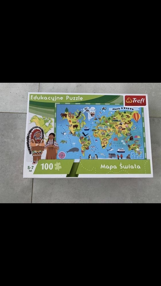 Edukacyjne puzzle Trefl 100 elementow MAPA SWIATA