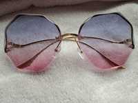 Nowe okulary przeciwsłoneczne UV400 kanciaste róż-granat