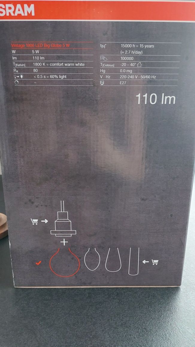 Żarówka Osram edison duża ozdobna czarna