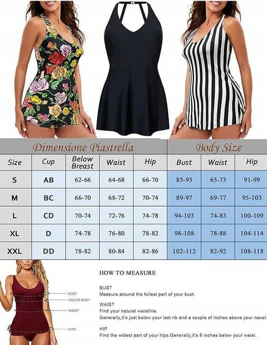 Damski strój kąpielowy jednoczęściowy ze spódnicą z falbanką rozmiar M