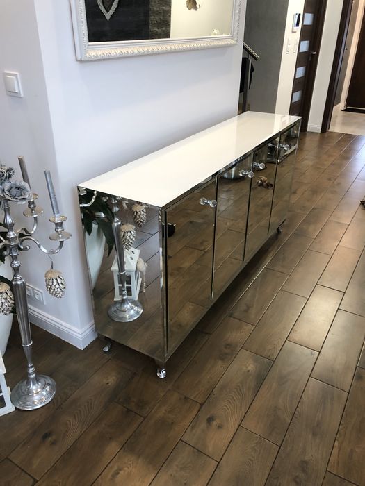 Komoda lustrzana glamour, noga ludwik chrom, galka krysztalowa OKAZJA!