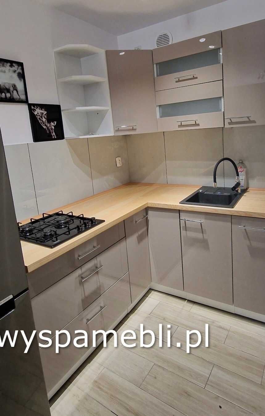 NOWA kuchnia meble kuchenne na wymiar 230x370cm biały połysk szary