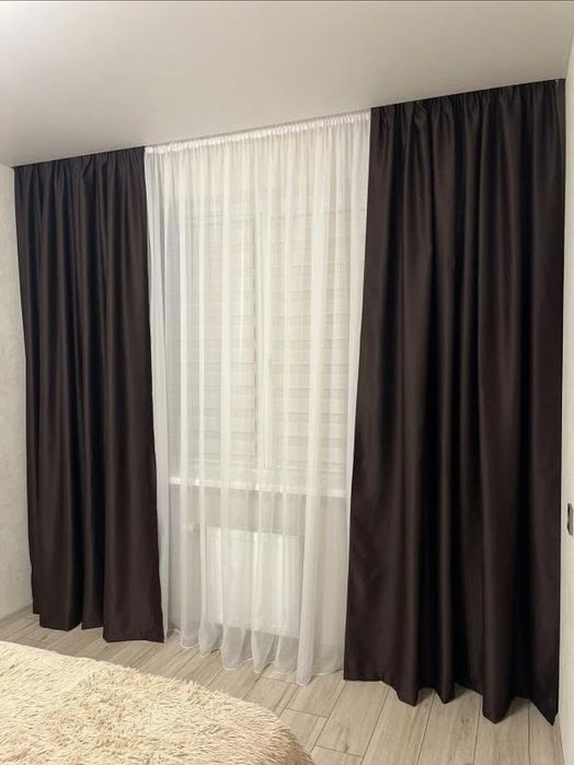 Готові штори блекаут в коричневому і сірому кольорі