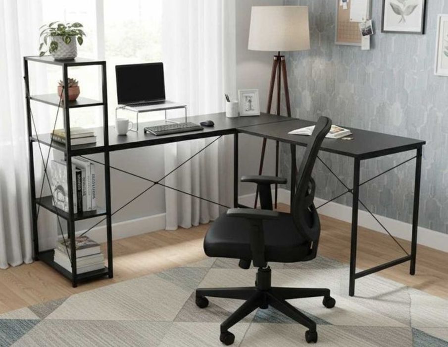 NOWE Biurko Narożne Gamingowe Czarne Duże Komputerowe Do Biura Szkolne