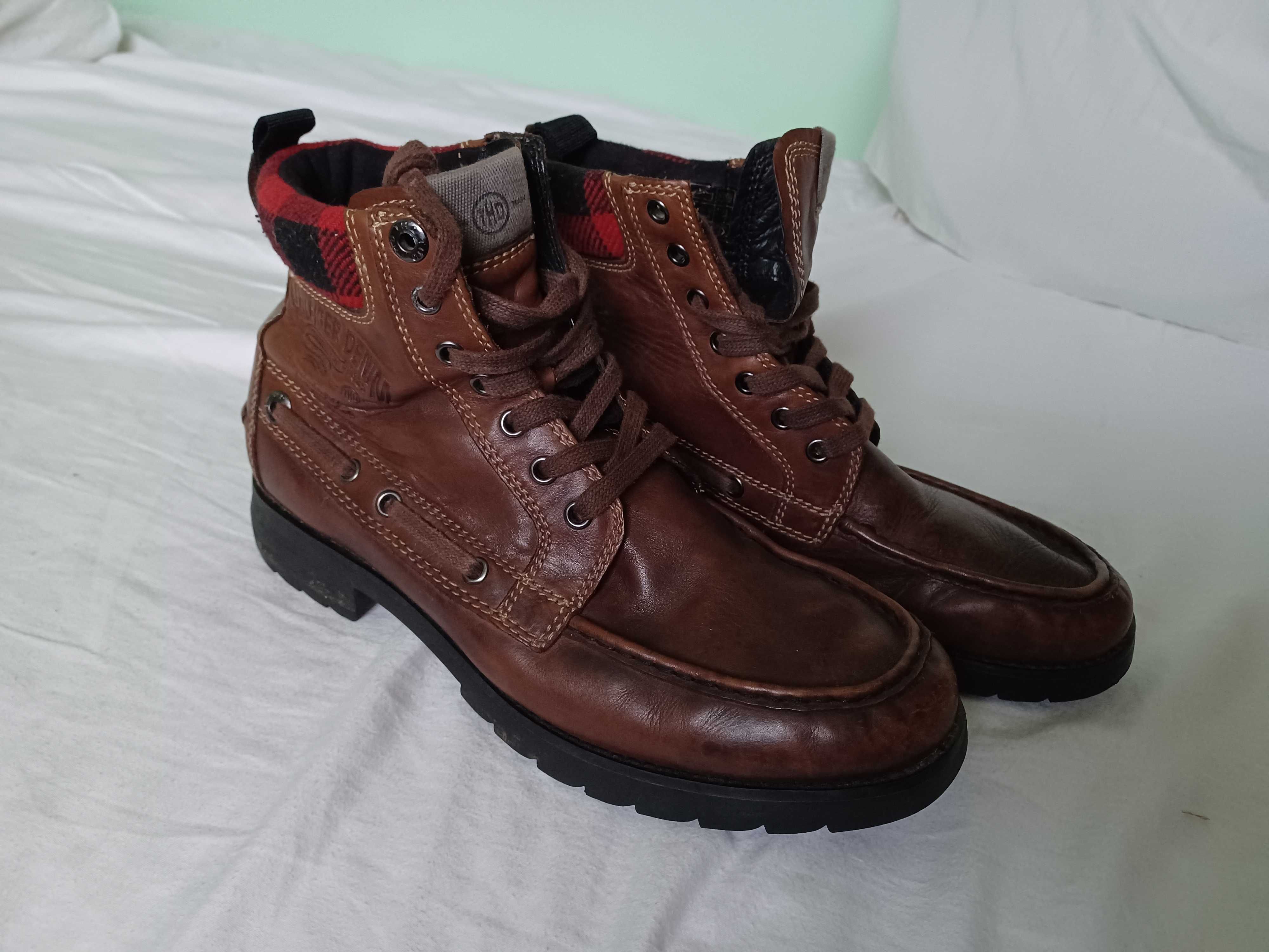 Skórzane Trapery/Trzewiki BRĄZ marki Tommy Hilfiger rozmiar 42
