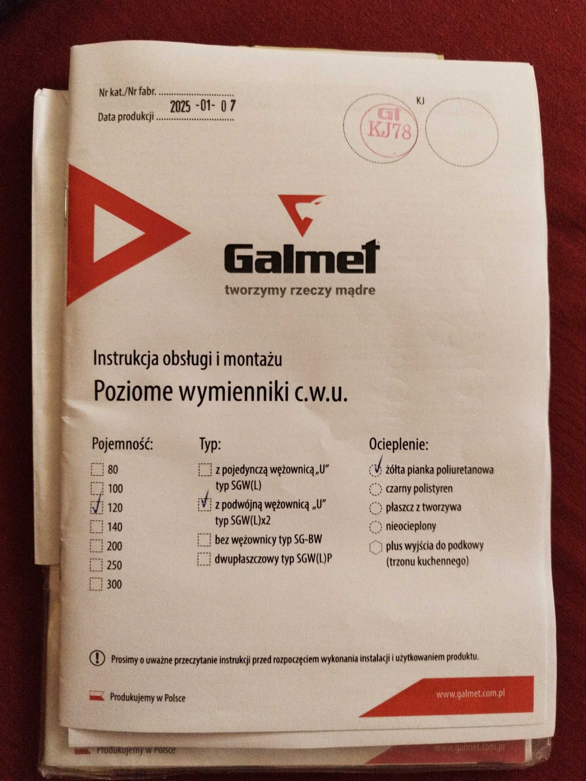 Nowy Bojler Galmet 120L z podwójną wężownicą