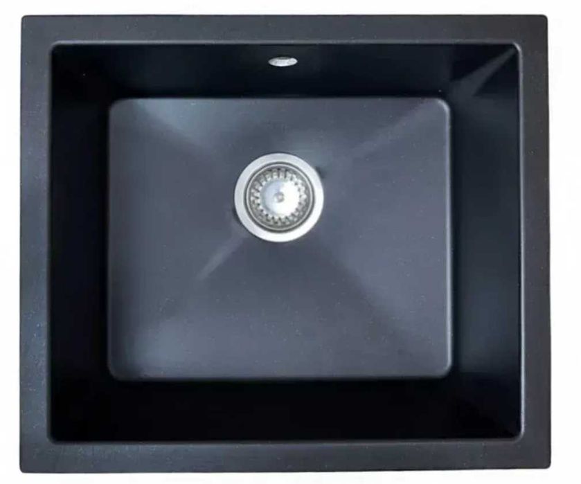 Біла мийка з гранітної крихти 53х45,5 + сифон (нижній/верхній монтаж)