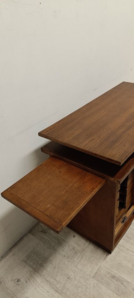 biurko drewniane z roletą szufladami industrialne loft vintage design