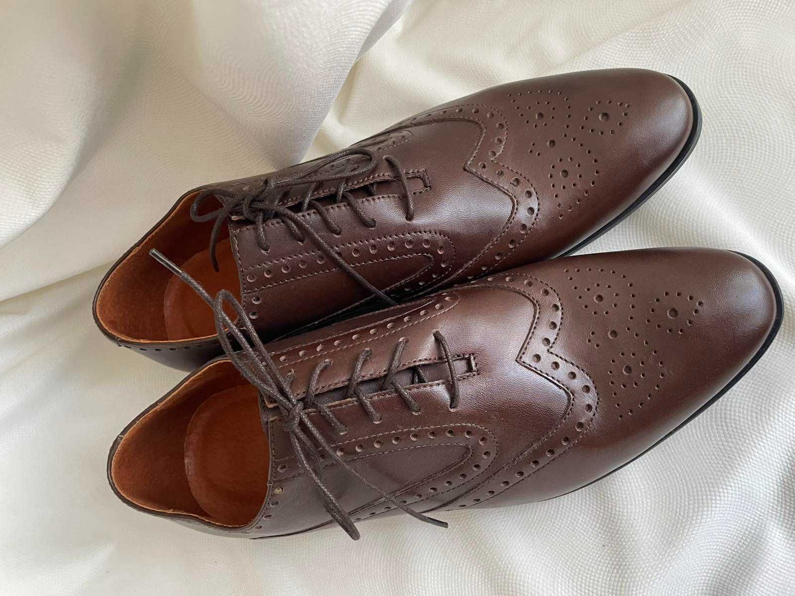 Nowe skórzane buty półbuty brogsy męskie Nico Rarini wizytowe r.39