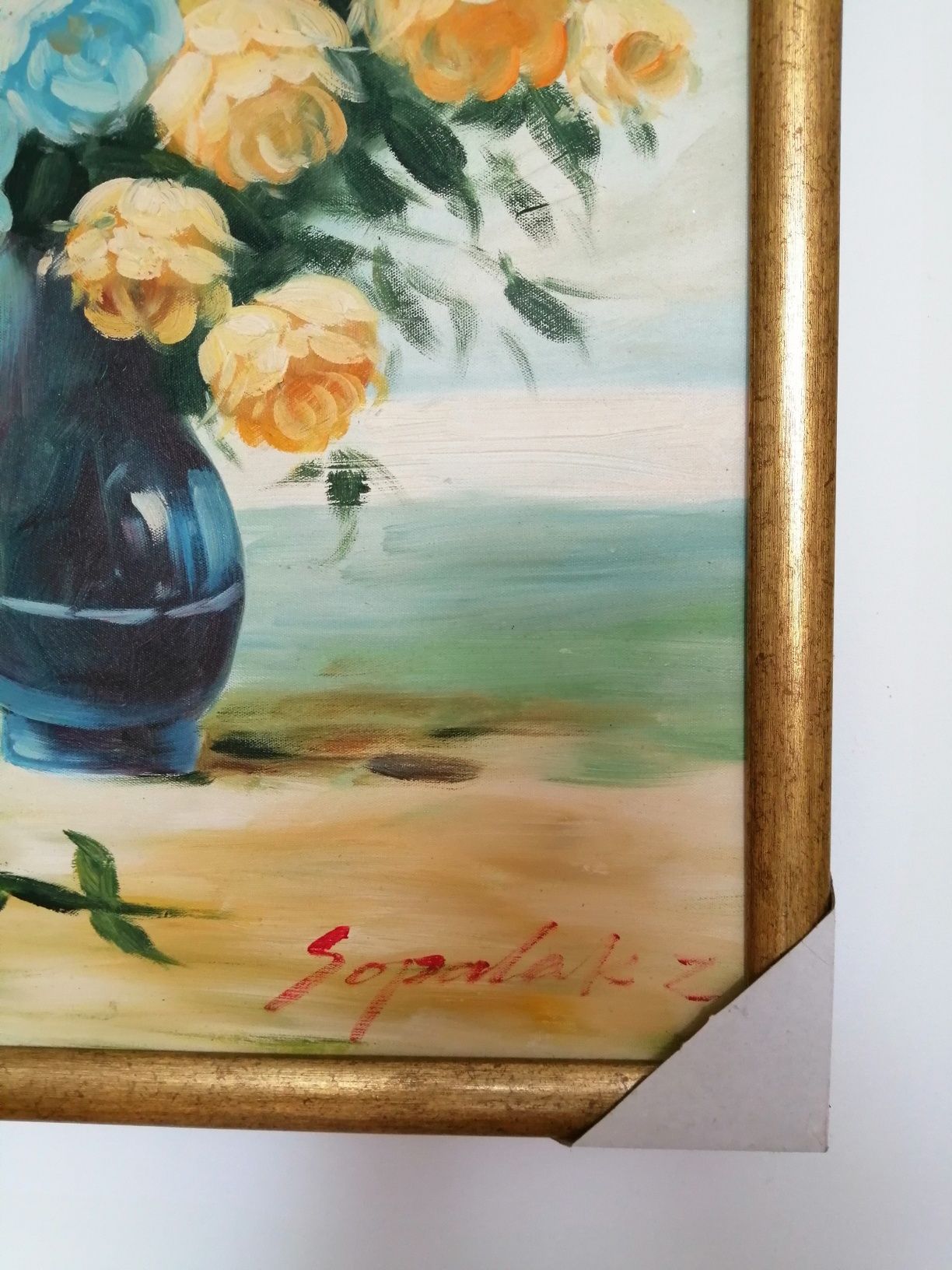 Obraz olej płótno kwiaty w wazonie