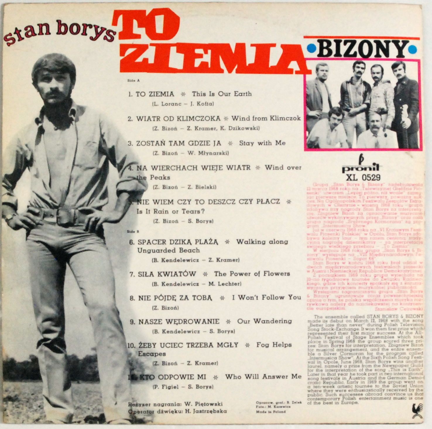 Stan Borys i Bizony - To ziemia (Pronit - XL 0529) MONO 1969r.