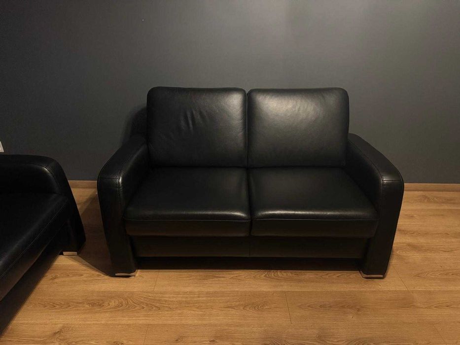 Kanapa skórzana czarna ze skóry naturalnej z zagłówkiem stan idealny