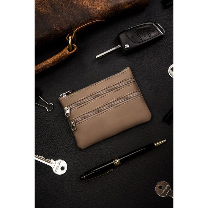 beżowe etui na klucze ze skóry naturalnej