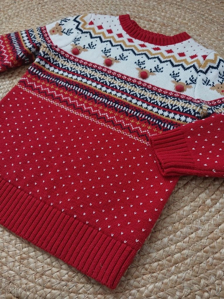 Sweter świąteczny F&F Czerwony Renifery piękny aplikacje 3d