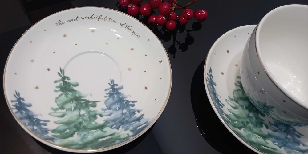 home&you piękna filiżanka ze spodkiem ozdobna świąteczna choinki