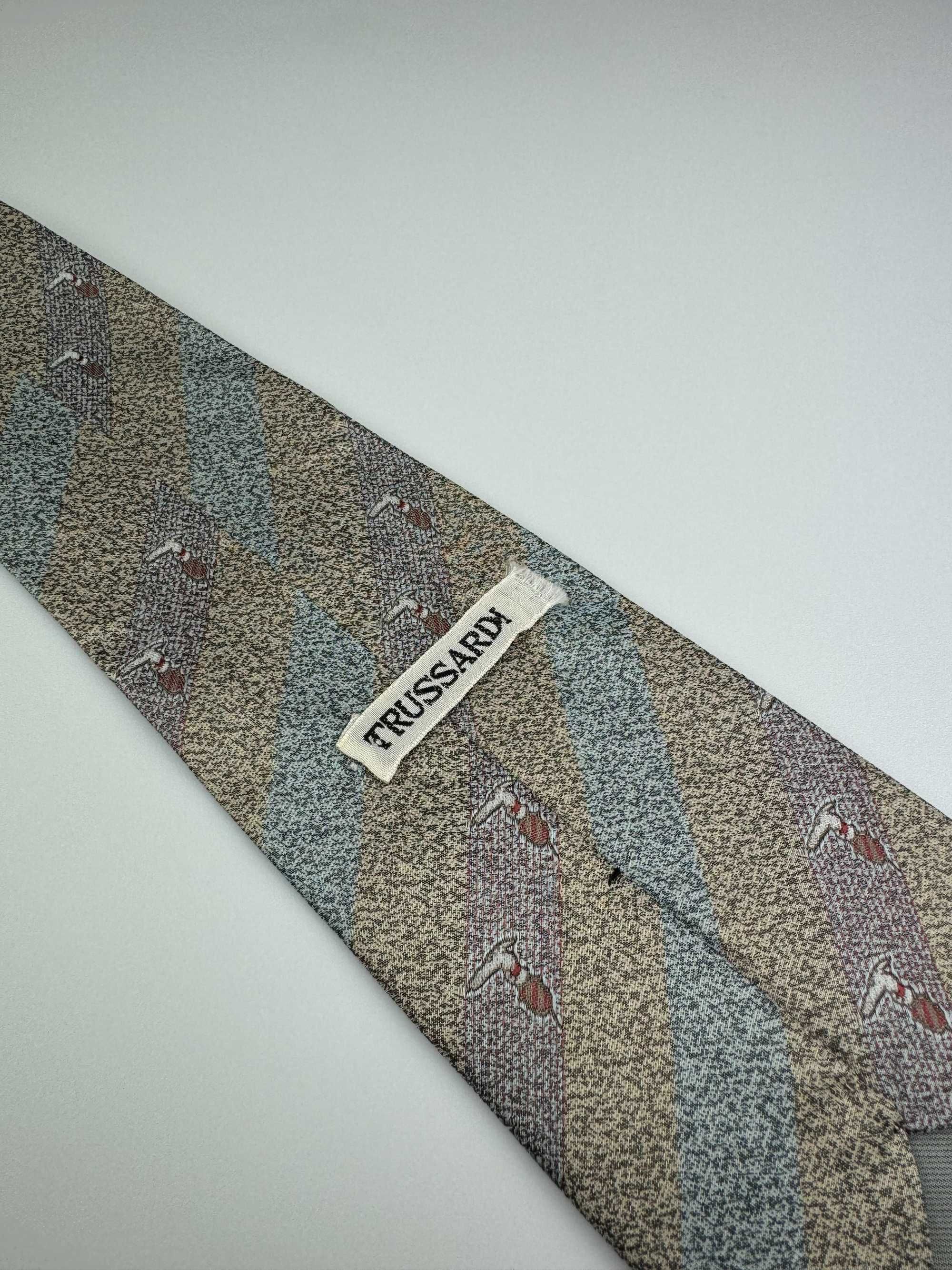 Trussardi błękitny kremowy jedwabny krawat w paski m40