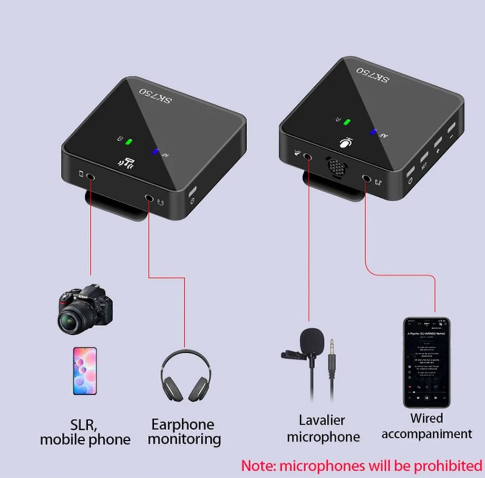 Microfone Sem Fio para telemóvel e camera, Gravação De Vídeo De Áudio