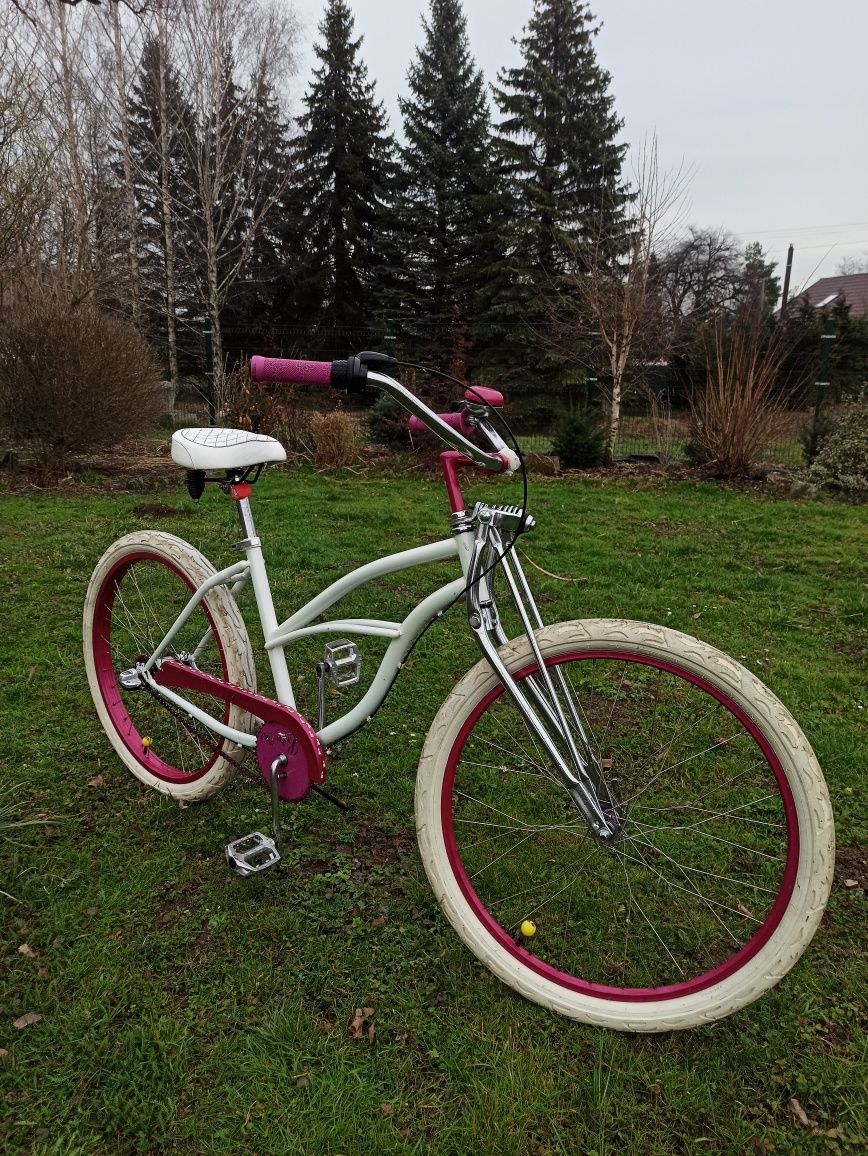 Beach bike cruiser różowy perłowy rower miejski