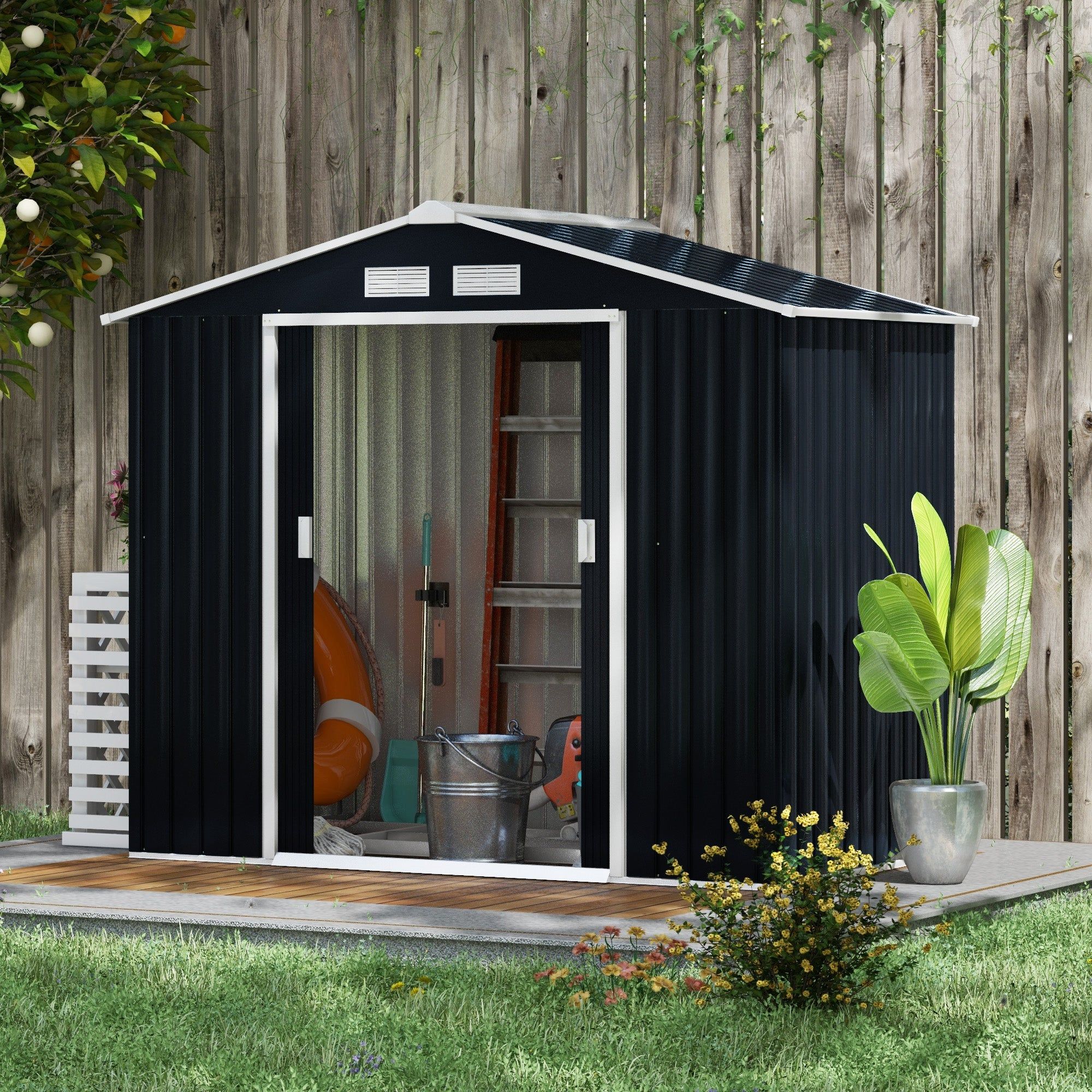 Abrigo de Jardim 213x130x185cmMetálico de Exterior para Armazenamento