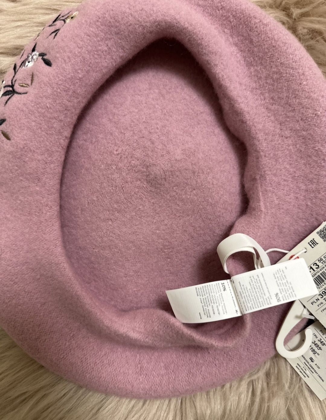 Берет вовняний весняний на весну квіти рожевий беретик шапка Zara