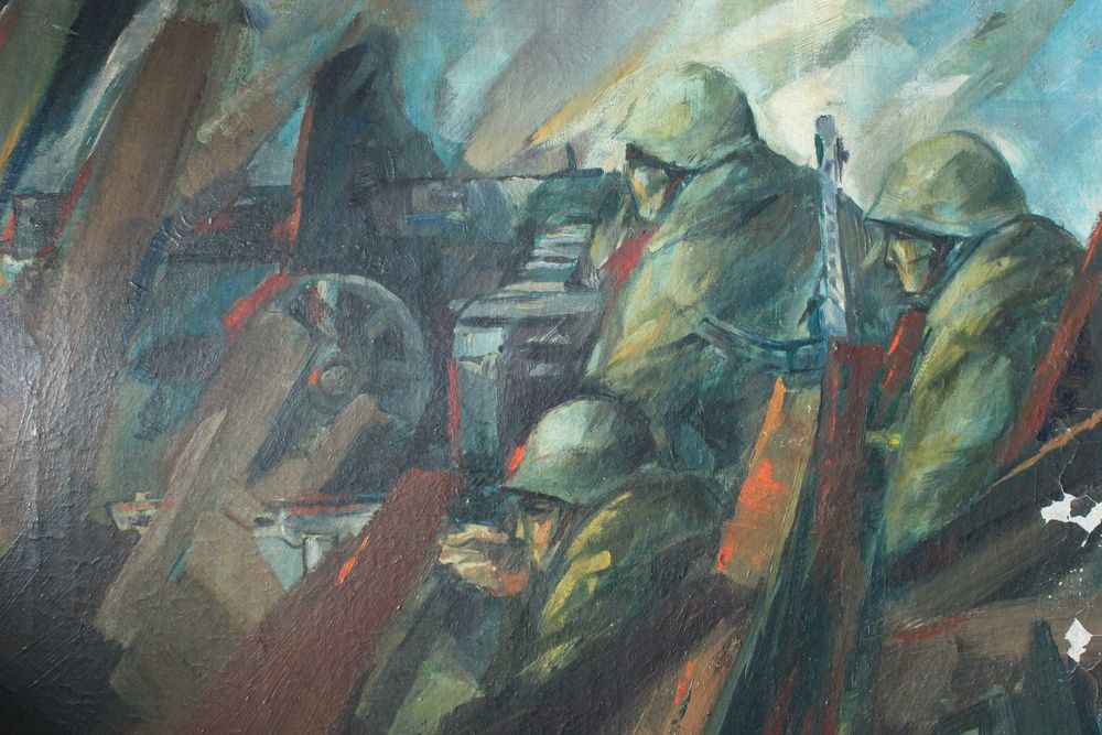 Wiesław Sawczuk:   "Żołnierze przy ckm-ie".-olej płótno.