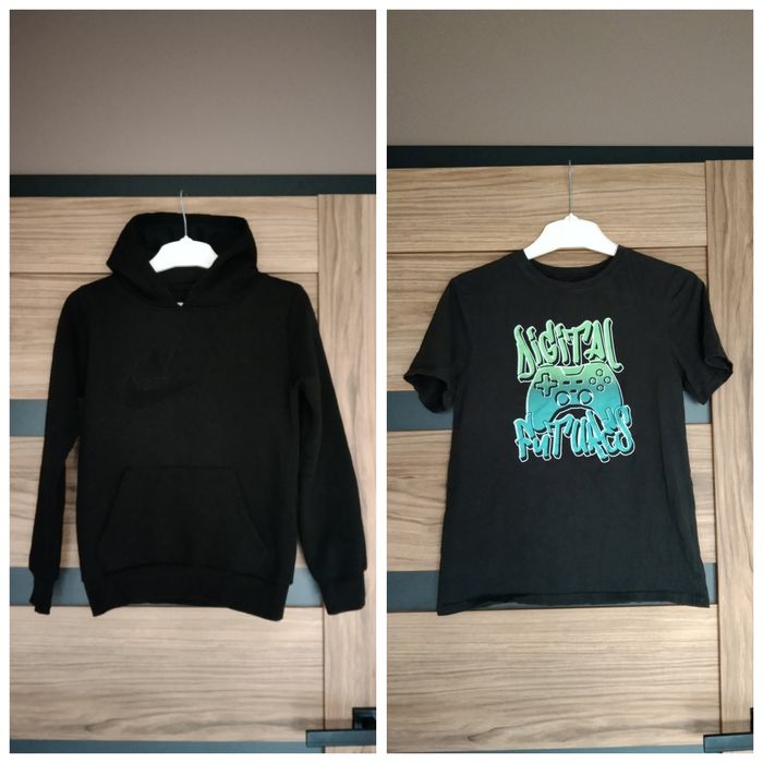 Czarna bluza z kapturem plus koszulka t-shirt chłopięcy