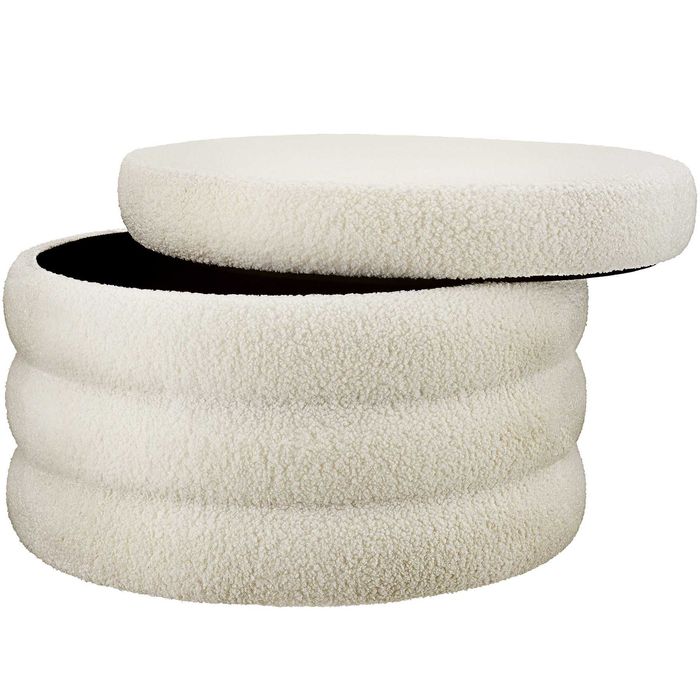 Stołek z miejscem do przechowywania AltuXL Bouclé kremowo-biały OUTLET