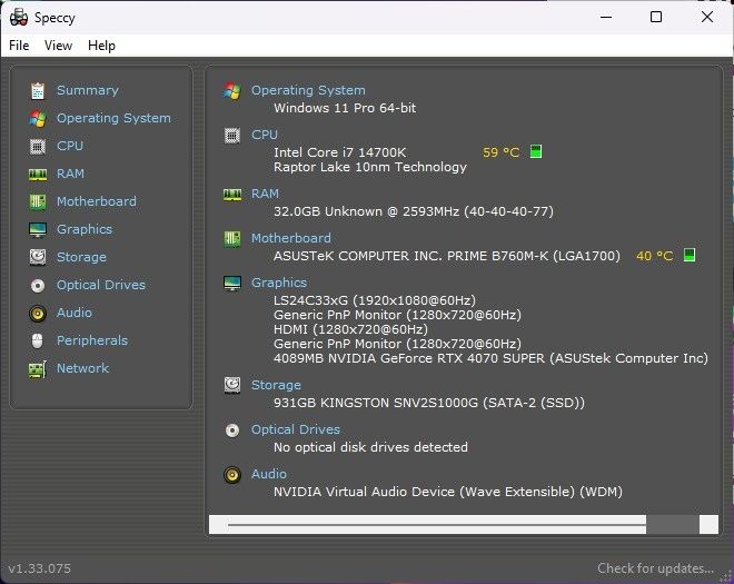 Computador Gaming / RTX 4070 Super / Intel i7 14700K / DDR5 32GB RAM