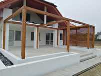 Pergola tarasowa, trejaż, nowoczesna zabudowa tarasu weranda